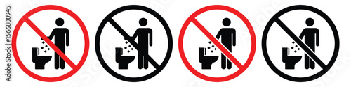 Do Not Litter in Toilet – Vector Outline Sign and Icon Set for Clean Restroom Awareness,vector illustration. 