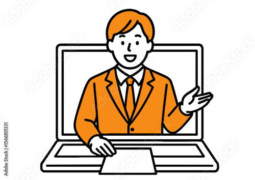 オンライン会議で話す30代ビジネスマンのイラスト