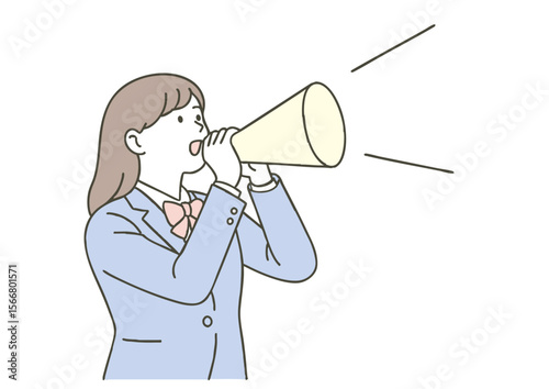 メガホンで叫ぶセーラー服の女子高生のイラスト