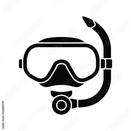 Black silhouette icon of a diving mask and snorkel for underwater exploration