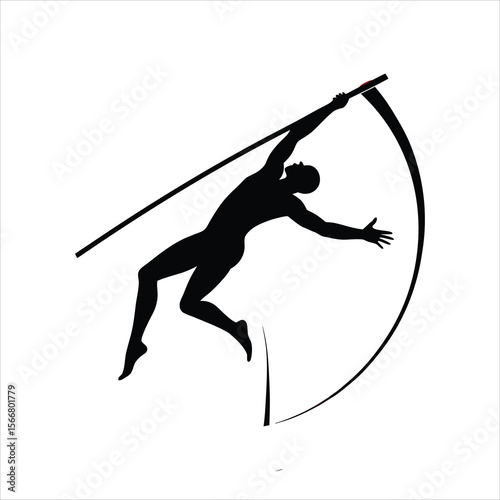 Pole Vaulting Silhouette Icon – Athlete Jumping with Pole on White Background
