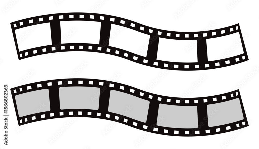 Fototapeta premium Retro Film Strip Icon Set – Vector Illustrations of Movie Tape, Cinema Reel, and Filmstrip Frames on Transparent Background.