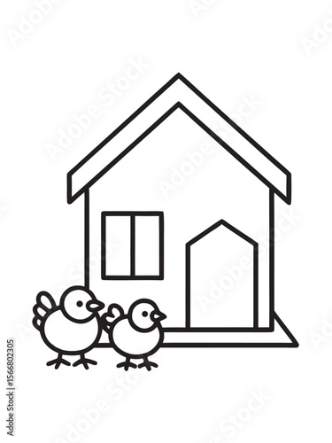 Chicken Friends In Cozy Coop Outline