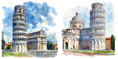 pisa lanscape watercolor vector illustration