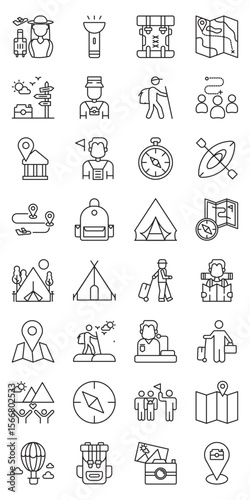 Adventure Tourism Destinations set of web icons in line style.  adventure tourism, adventure travel and travel destinations. Vector illustration.