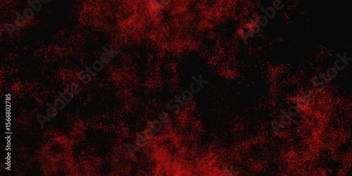 Red color powder explosion isolated on black background. Colorful dust explode. Paint Holi, dust particles splash. Network concept with spray. Futuristic technology element. 3D rendering.