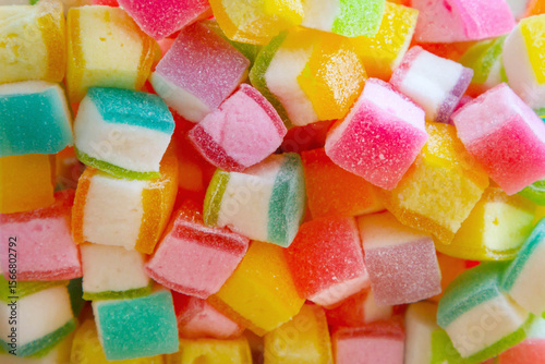 Colorful cube candy jelly sweet with sugar