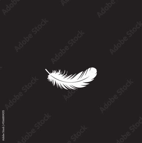Minimalist White Feather on Black - Softness & Serenity