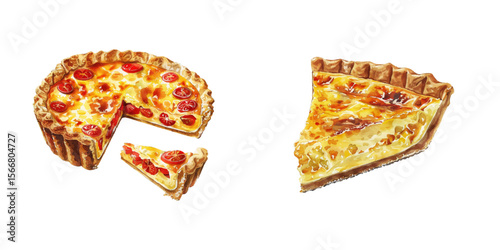 quiche lorraine watercolor vector illustration