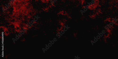 Red color powder explosion isolated on black background. Colorful dust explode. Paint Holi, dust particles splash. Network concept with spray. Futuristic technology element. 3D rendering.