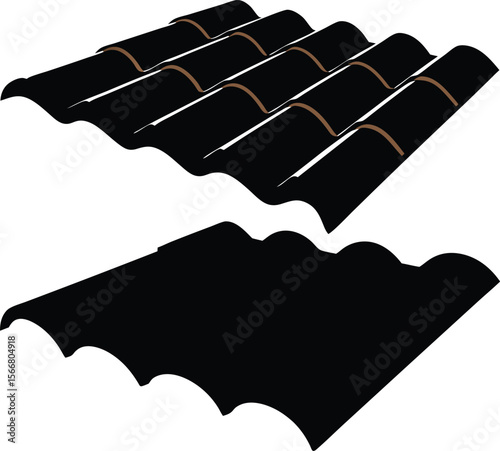 Set of roof tiles with wavy design for architectural purposes, roofing materials close-up