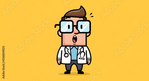 Funny cartoon boy character with a toy gun in his hand, smiling and having fun