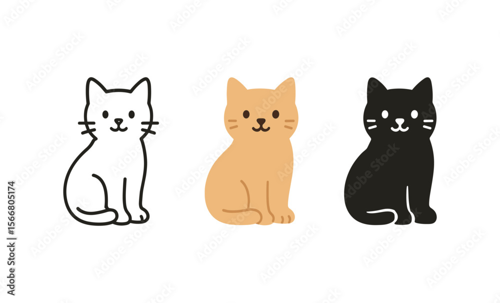 Obraz premium Minimalist cartoon cats in white, orange, and black silhouette styles