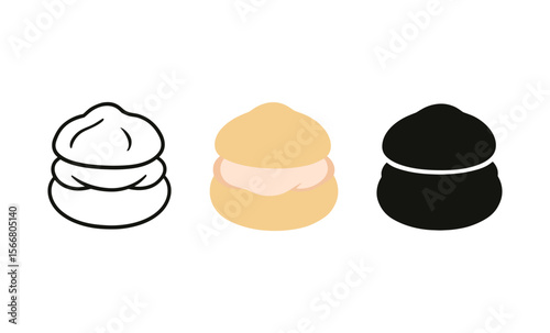 Minimalist cream puff icons in black, white, and beige design