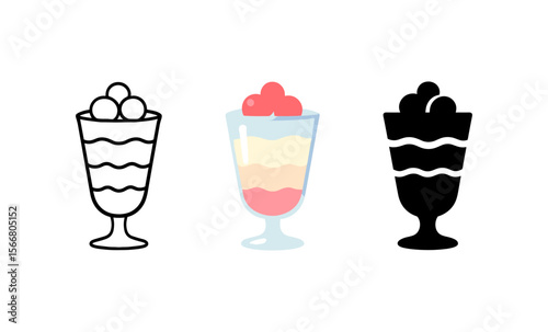 Minimalist ice cream icons: line, color, silhouette variations for modern designs