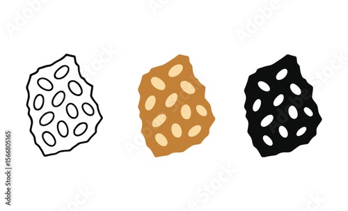 Abstract trio of crackers with seeds in white, brown, and black colors