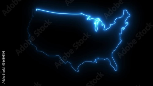 map of U.S.A with a blue glowing neon effect.