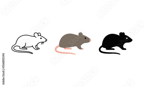 Minimalist mouse silhouettes in black, white, and brown with pink details on a white background
