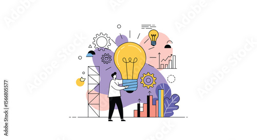 Illustrating the process of innovation and creative thinking leading to successful business growth and development