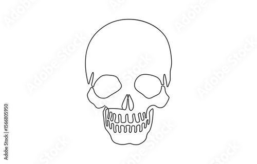 Human scull. One line continuous Halloween skull isolated on white background, continuous line of skull and crossed bones.one line drawing sign of horror, danger.