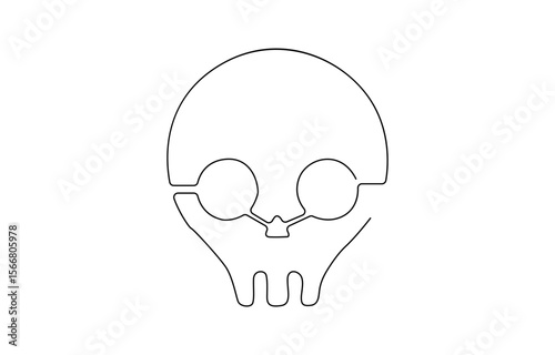 Human scull. One line continuous Halloween skull isolated on white background, continuous line of skull and crossed bones.one line drawing sign of horror, danger.