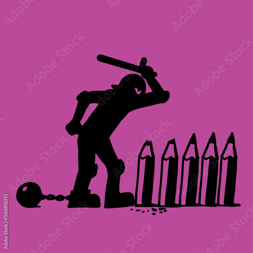 Regime police attacking the knowledge symbolized by pencils2