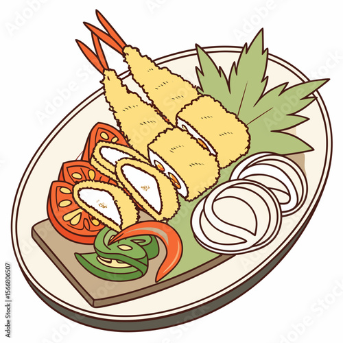Tempura sushi with vegetables isolated on white background