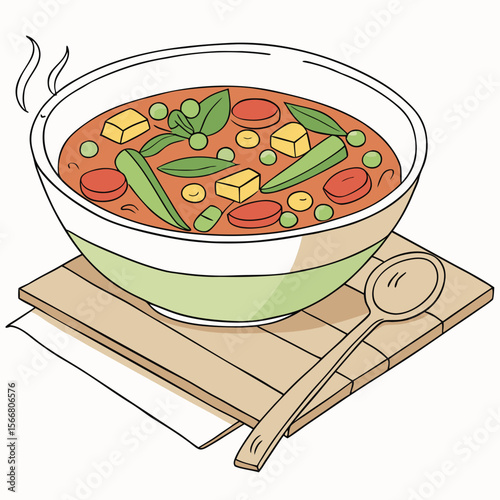 A bowl of vegetable soup isolated on white background
