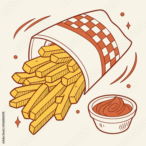 A portion of french fries with ketchup