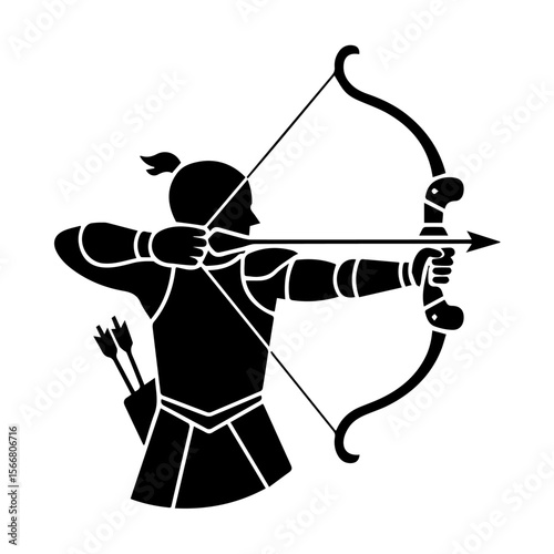 Bold Archer Silhouette Aiming Bow Side View
