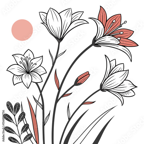Floral design with lilies isolated on white background