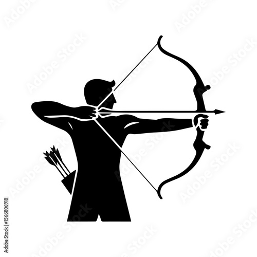 Bold Archer Silhouette Aiming Bow Side View