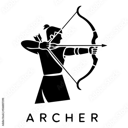 Bold Archer Silhouette Aiming Bow Side View