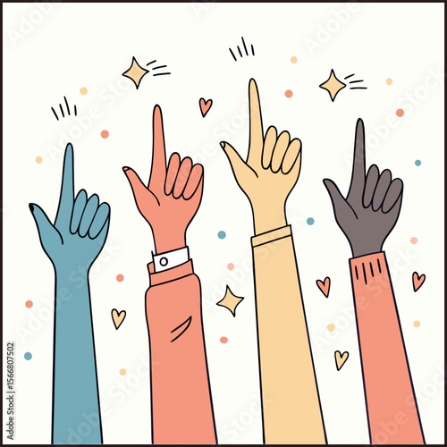 Colorful volunteers team raised hand for social support vector