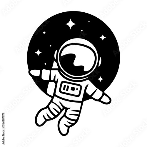 Bold Outlined Space Explorer Silhouette White Background