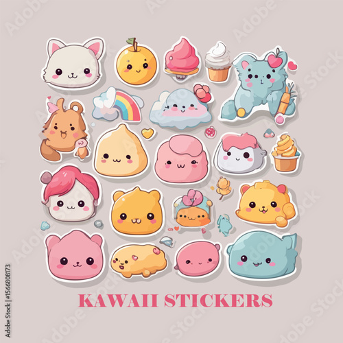 Kawaii stickers vector white background .