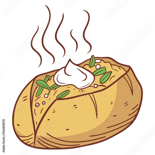 A baked potato with sour cream and herbs