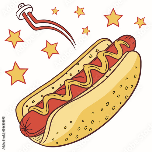 A hotdog with mustard isolated on white background