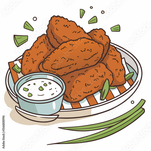 Chicken wings with dip isolated on white background