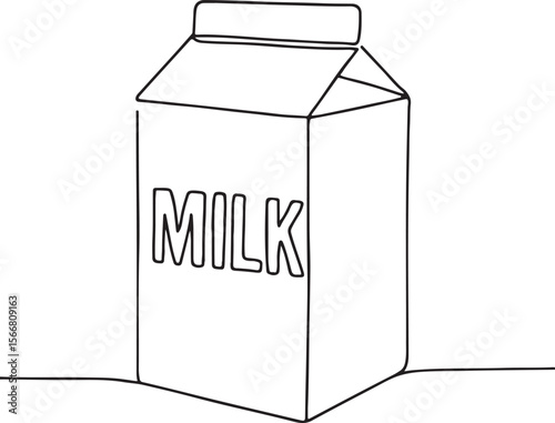 Minimalist milk carton line drawing with bold MILK typography on white design