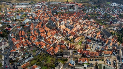 Fototapeta Naklejka Na Ścianę i Meble -  Aerial view of the downtown of the city Alsfeld, 36304 in Germany on a sunny afternoon in autumn