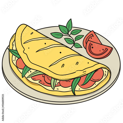 A fresh omelette with tomato isolated on white background
