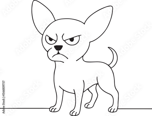 Angry cartoon chihuahua dog outline with serious face in line drawing format