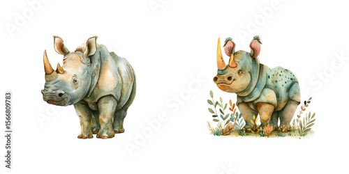 rhinoceros watercolor vector illustration