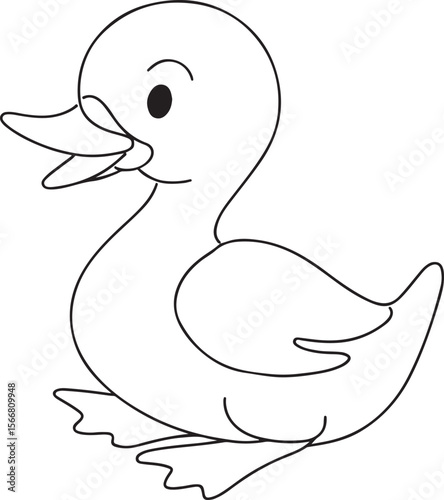 Vector line art of adorable cartoon duck standing in a fun happy pose