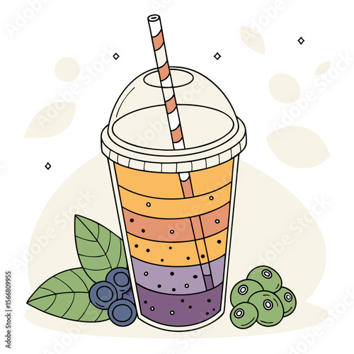 A colorful fruit smoothie in a cup isolated on white background