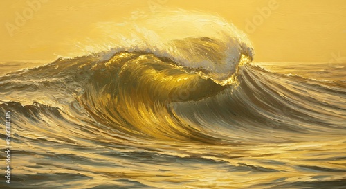 Golden Hour Wave: Impasto Ocean Painting, Dramatic Light, Textured Canvas