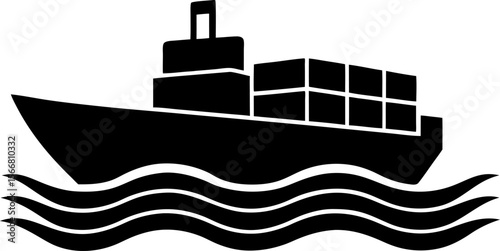 Cargo Ship Silhouette  isolated on white background