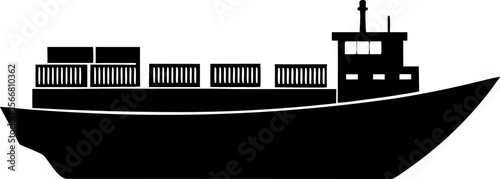 Cargo Ship Silhouette  isolated on white background