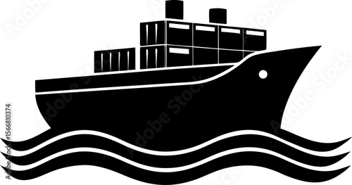 Cargo Ship Silhouette  isolated on white background